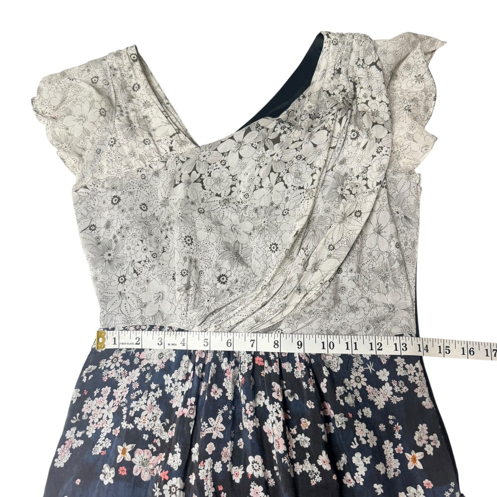 MM Couture Miss Me 100% Silk Floral Mini Dress Draped Surplice Coquette S - Picture 11 of 12